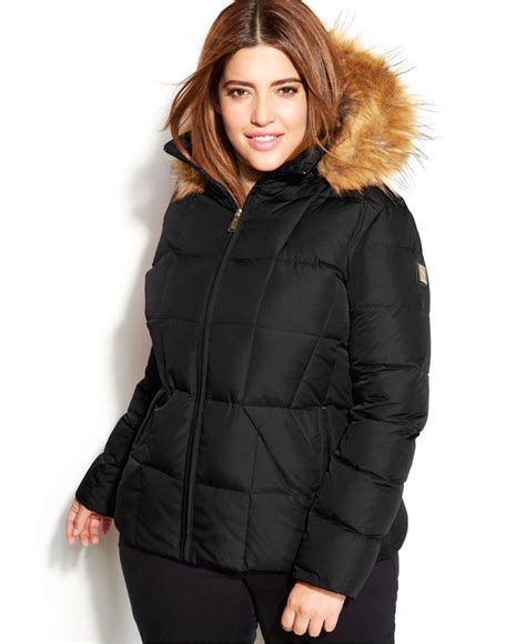 calvin klein faux fur trimmed hooded down coat